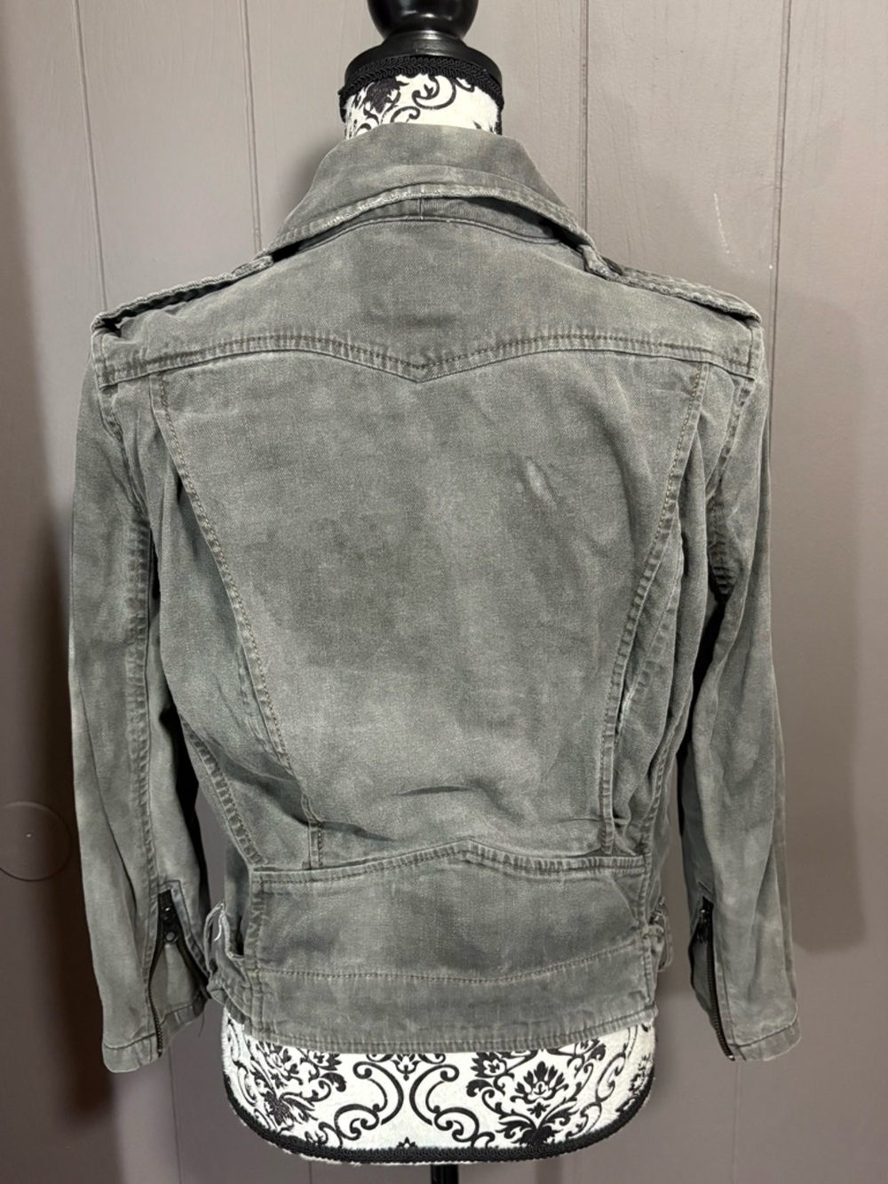 RALPH LAUREN DENIM & SUPPLY Washed Gray Moto Jacket with Buckle Belt - Picture 5 of 11